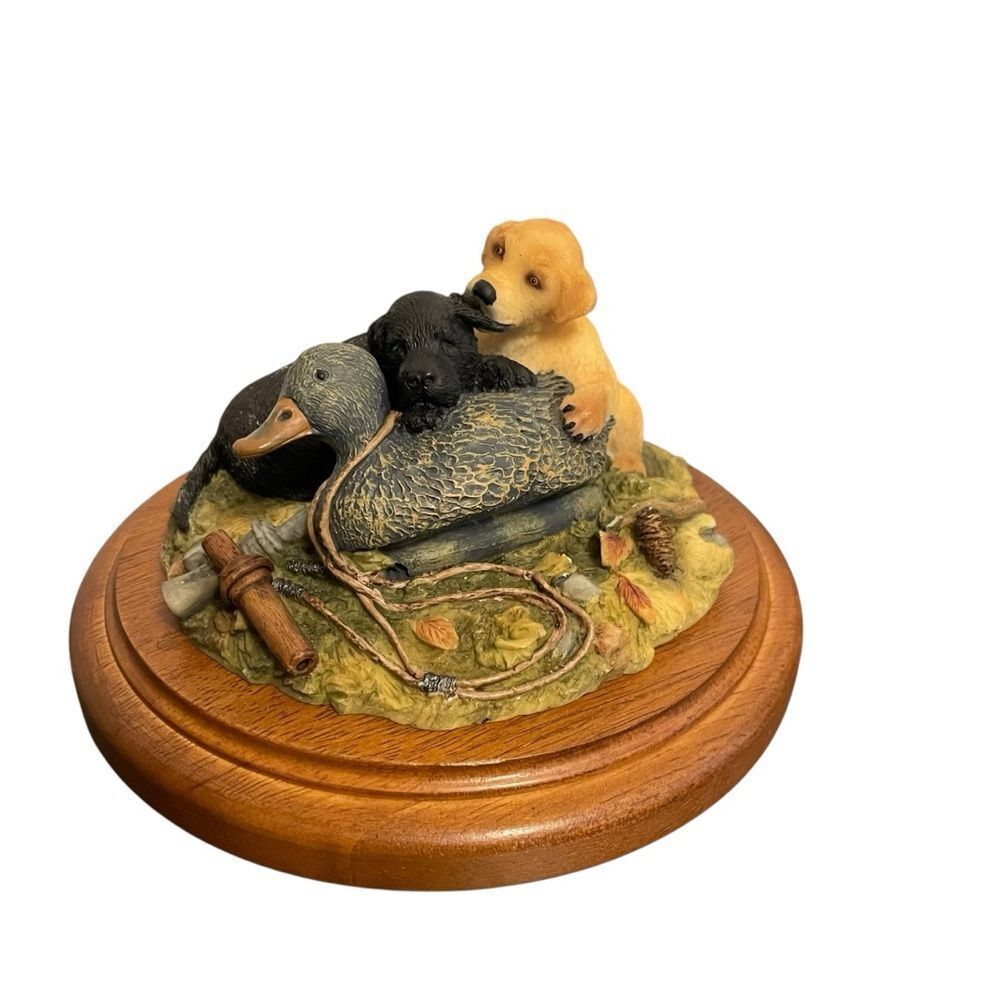 Mill Creek Studios Two Much Lab Puppies Duck Decoy Figurine  Stephen Herrero